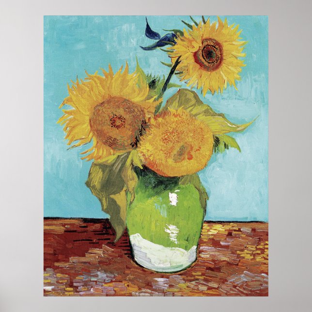 Vincent van Goghs Vas med tre solrosor Poster (Framsidan)