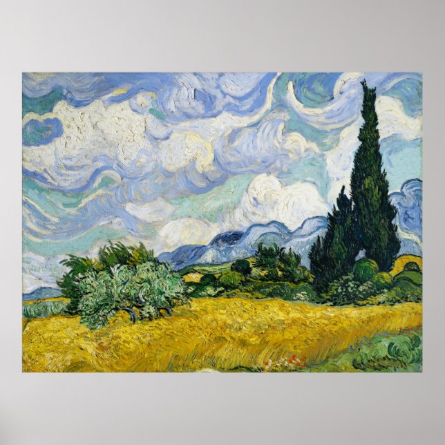 Vincent Van Goghs vete Fält med Cypresses Poster (Framsidan)