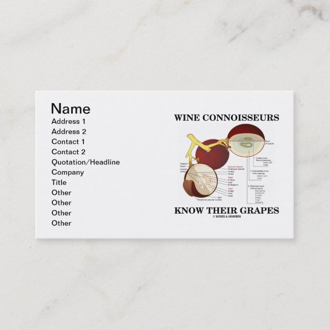 VinConnoisseurs vet deras druvor (anatomi) Visitkort (Framsida)