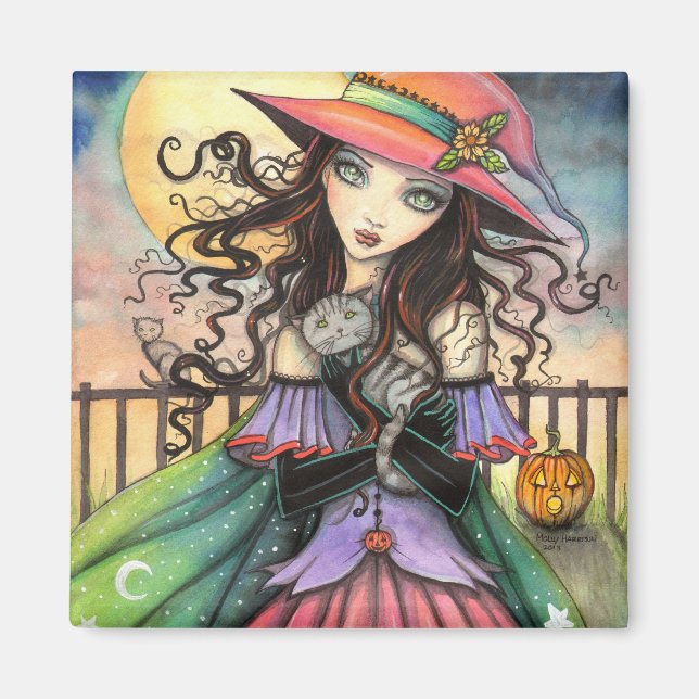 Vind av Halloween Witch Fantasy Art Magnet (Framsidan)