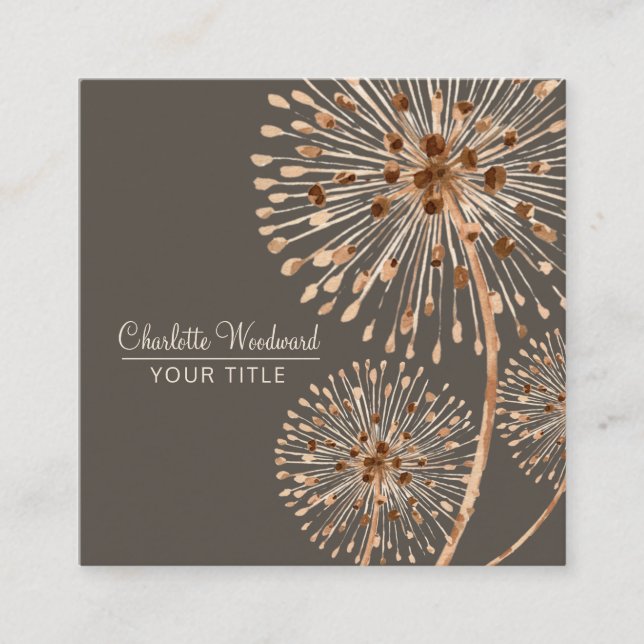 Vind Blown Dandelions Watercolor Flowers Fyrkantigt Visitkort (Framsida)