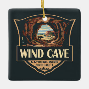 Vind Cave National Park Illustration Retro Badge Julgransprydnad Keramik