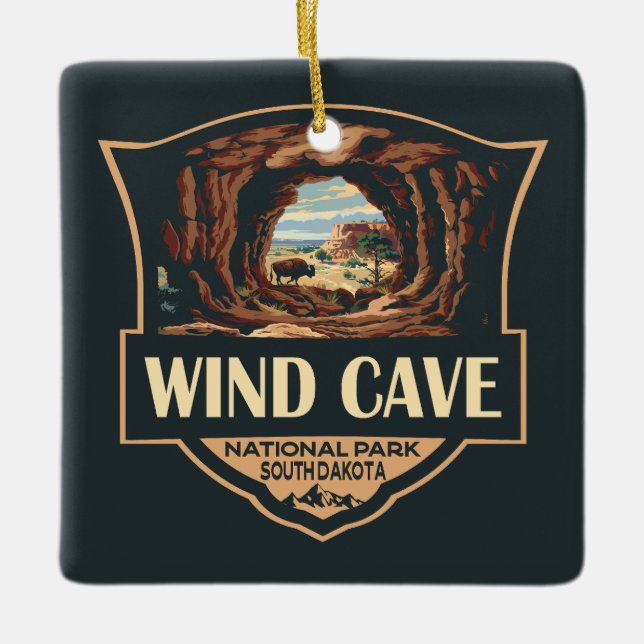 Vind Cave National Park Illustration Retro Badge Julgransprydnad Keramik (Framsida)