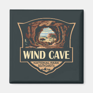 Vind Cave National Park Illustration Retro Badge Magnet