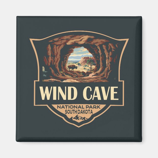 Vind Cave National Park Illustration Retro Badge Magnet (Framsidan)