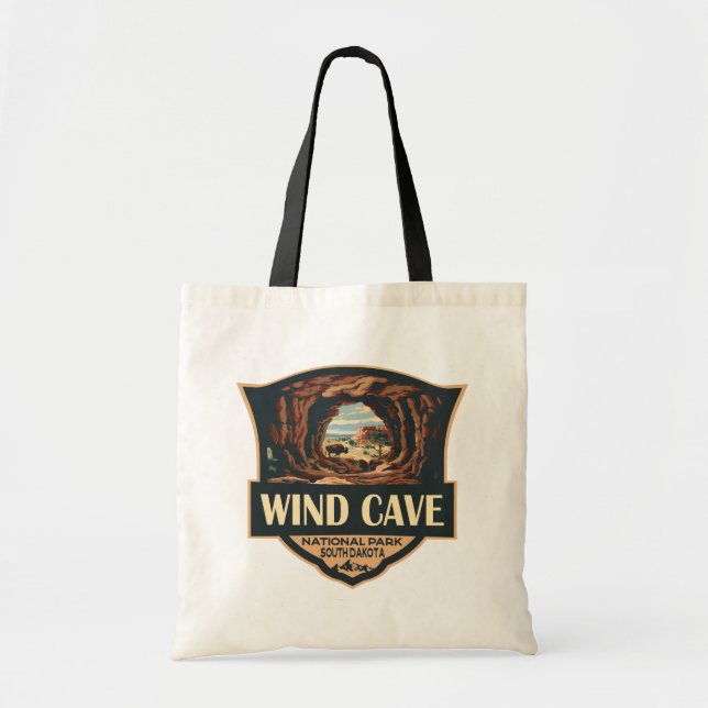 Vind Cave National Park Illustration Retro Badge Tygkasse (Framsidan)