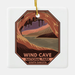Vind Cave National Park Minimal Retro Emblem Julgransprydnad Keramik