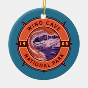 Vind Cave National Park Retro Compass Emblem Julgransprydnad Keramik