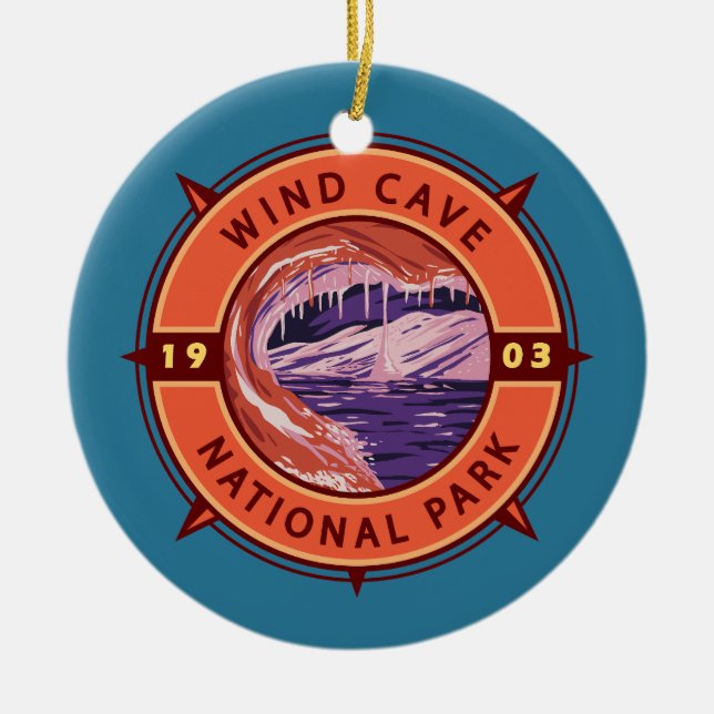 Vind Cave National Park Retro Compass Emblem Julgransprydnad Keramik (Framsidan)