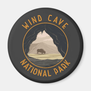 Vind Cave National Park Retro Distress Circle Magnet