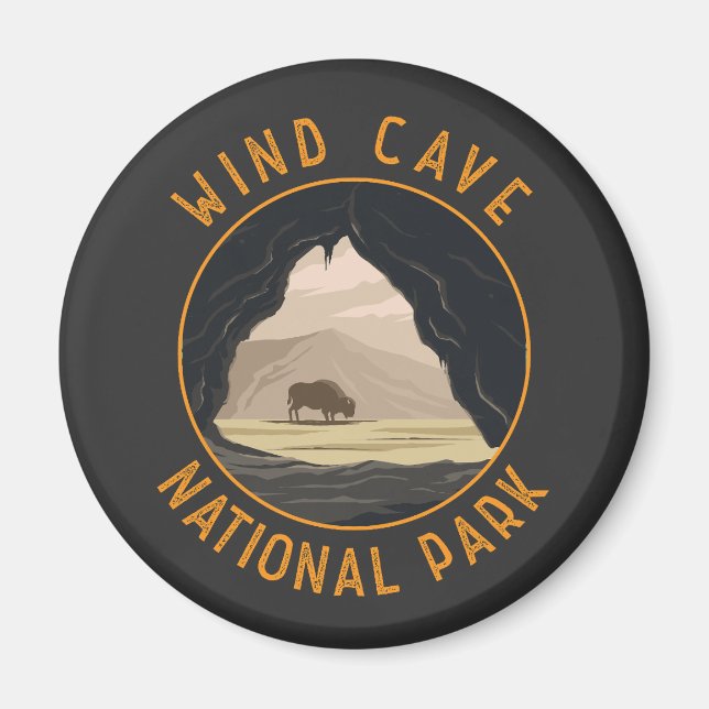 Vind Cave National Park Retro Distress Circle Magnet (Framsidan)