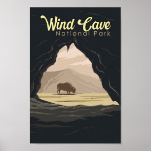 Vind Cave nationalpark Illustration Travel Art Poster