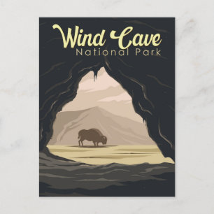 Vind Cave nationalpark Illustration Travel Art Vykort
