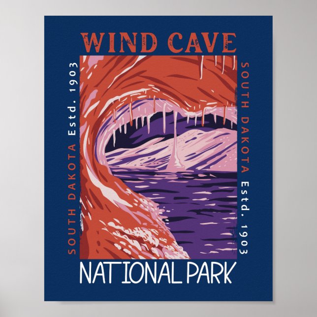 Vind Cave nationalpark South Dakota Distress Poster (Framsidan)