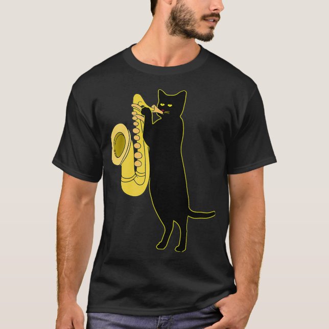 Vind för Coola av saxofonisk katt T Shirt (Framsida)