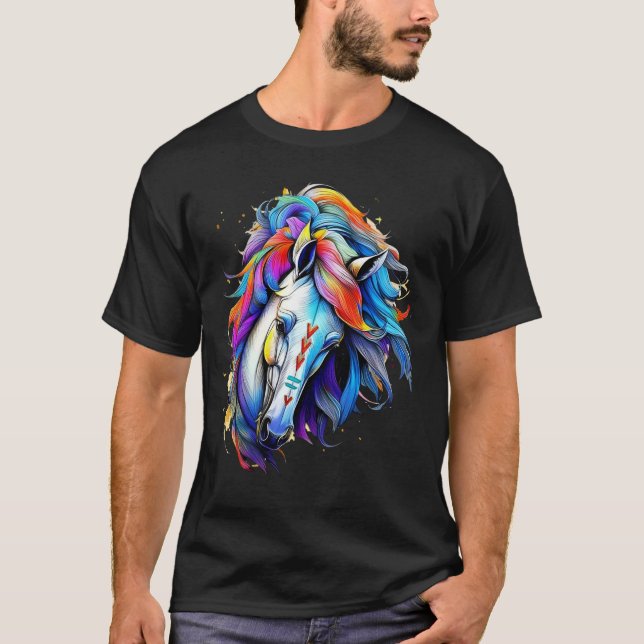 Vind Horse Indian Tribal Art Native American Horse T Shirt (Framsida)