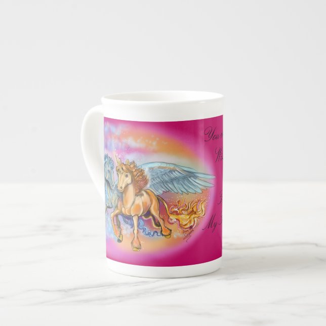 Vind och Flame Pegasus Unicorn~specialty mugg Benporslin Mugg (Framsida vänster)