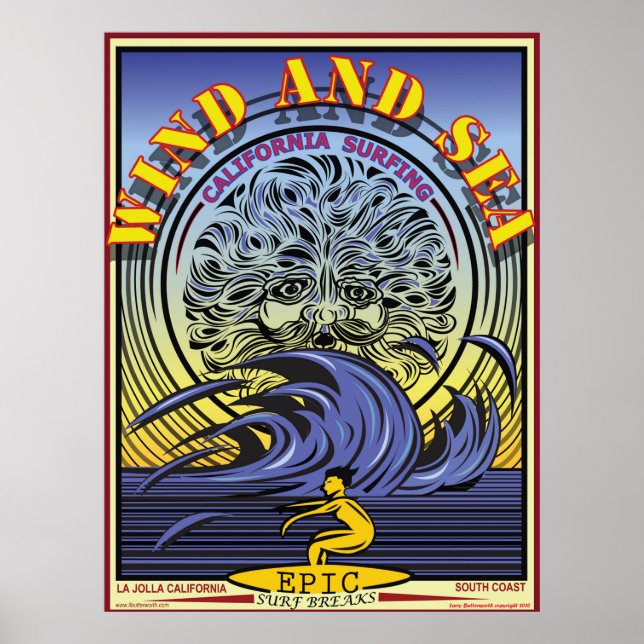 VIND OCH SEA LA JOLLA CALIFORNIA SURFBREAK POSTER (Framsidan)