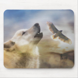 "Vind Talker" Varg och Redtail Hawk Mousepad Musmatta