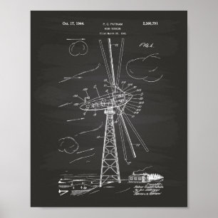 Vind Turbin 1944 Patent Art Chalkboard Poster