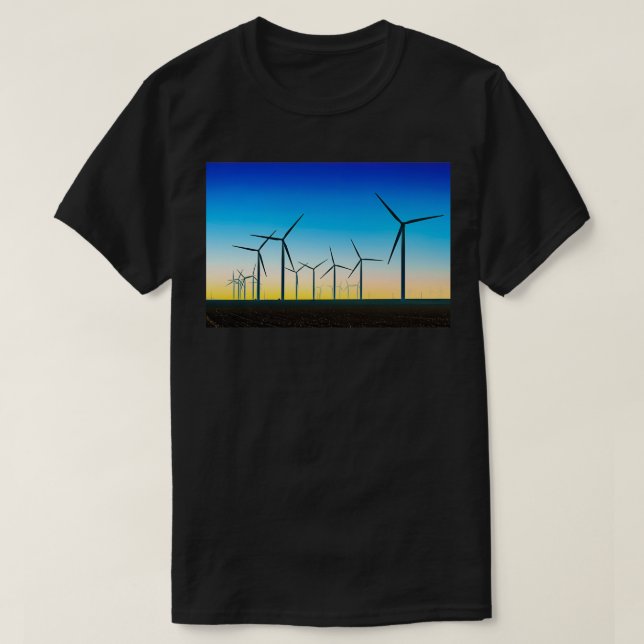 Vind Turbin Fält Blue Sunset T Shirt (Design framsida)