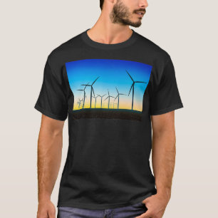 Vind Turbin Fält Blue Sunset T Shirt