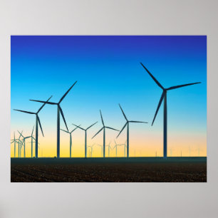 Vind Turbin Fält Sunset Poster