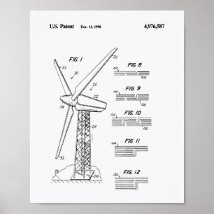Vind Turbin Rotor 1990 Patent Art White Papper Poster