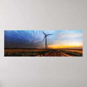 Vind Turbin Sunset Poster