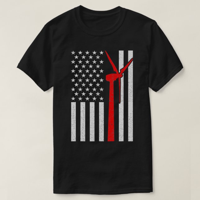 Vind Turbine Technician American Flagga T Shirt (Design framsida)