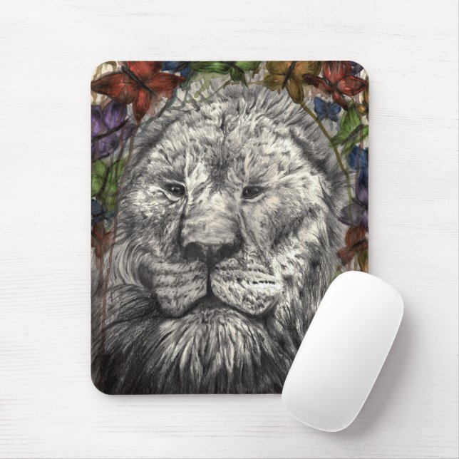 Vind under mina vingar Lejon Fjäril Wildlife Art Musmatta (Med mus)