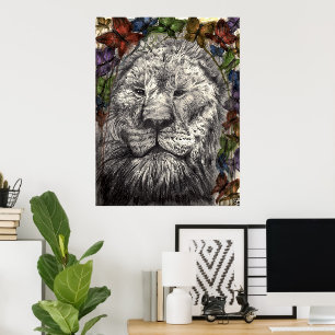 Vind under mina vingar Lejon Fjärilar Djur Konst Poster