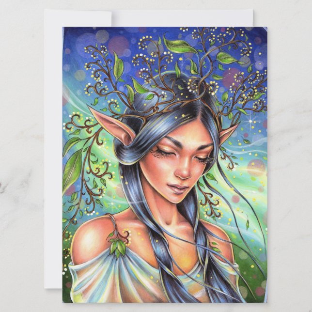 Vind Whispers Fairy Elf Fantasy Woman Art Card (Framsida)