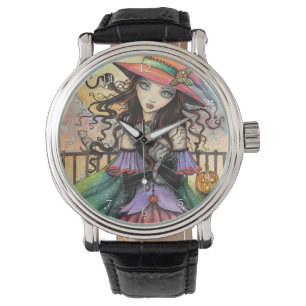 Vindar av Halloween Fantasy Häxa Katt Konst Armbandsur