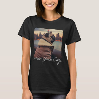 Vinden Cute Pug och Autumn i New York City T Shirt