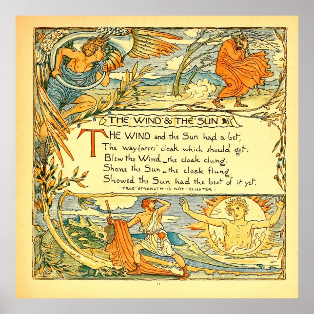 Vinden och Sol 1887 Walter Crane Poster (Framsidan)