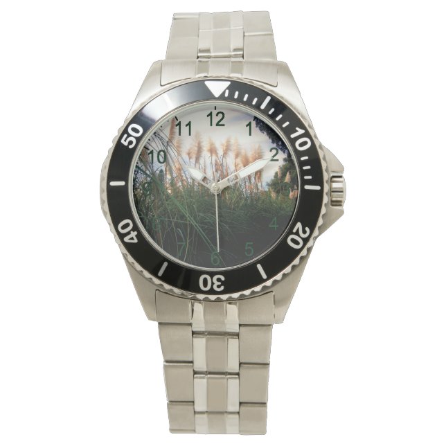 "Vindens viskare: Vita Pampas-gräs" Armbandsur (Framsida)