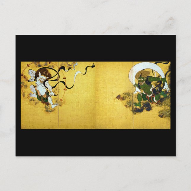 Vindgud och Åskgud, Tawaraya Sotatsu Vykort (Framsida)