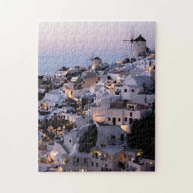 Vindkraftverk Grekland Santorini Sommar Hus Hav Pu Pussel (Vertikal)