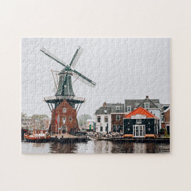 Vindkraftverk Kvarn Flod Vind Holland Nederländern Pussel (Horisontell)