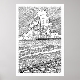 Vindkraftverk Ocean Bläckteckning Poster