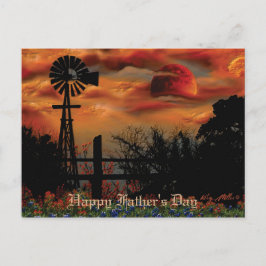 Vindkraftverk och apelsinfärgad måne vykort