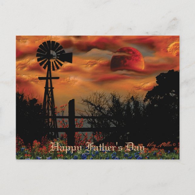 Vindkraftverk och apelsinfärgad måne vykort (Framsida)