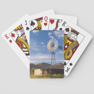 Vindkraftverk och damm i Karoo vid soluppgång Spel Kort