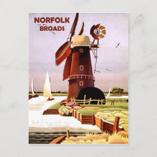 Vindkraftverk på Norfolk Broads kust, vintage reso Vykort