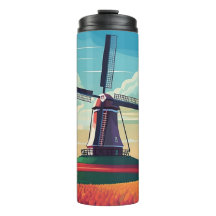 Vindkraftverk Tulpanfält Nederländerna Illustratio