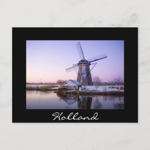 Vindkraftverk vid kall soluppgång, Holland svart v Vykort