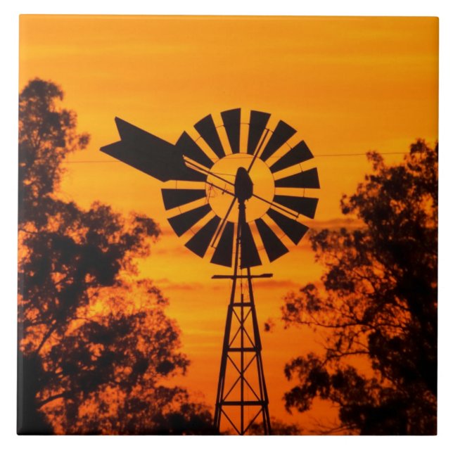 Vindkraftverk vid solnedgång, Australien Kakelplatta (Framsidan)