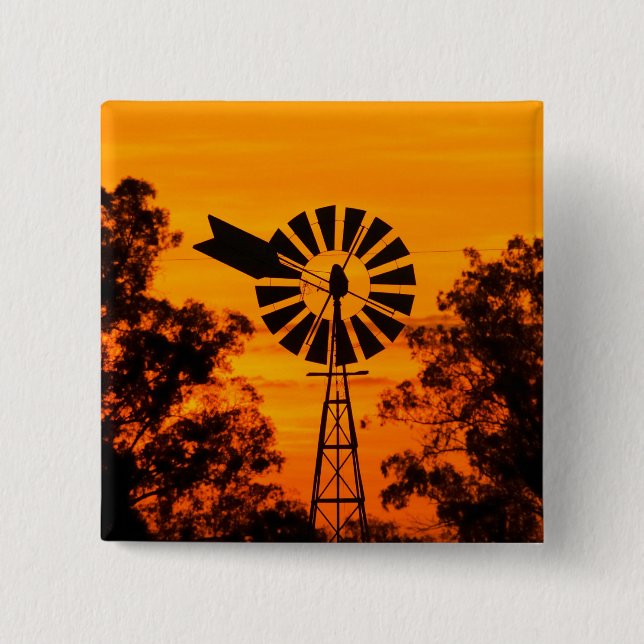 Vindkraftverk vid solnedgång, Australien Knapp (Framsida)