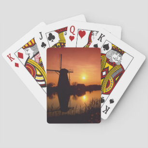 Vindkraftverk vid solnedgång, Kinderdijk, Nederlän Casinokort